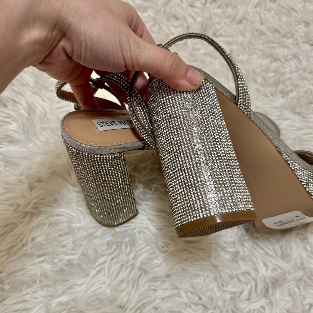 Steve Madden Glittering Silver Platform Sandals Rhinestone Heels Homecoming Heel - Picture 5 of 5